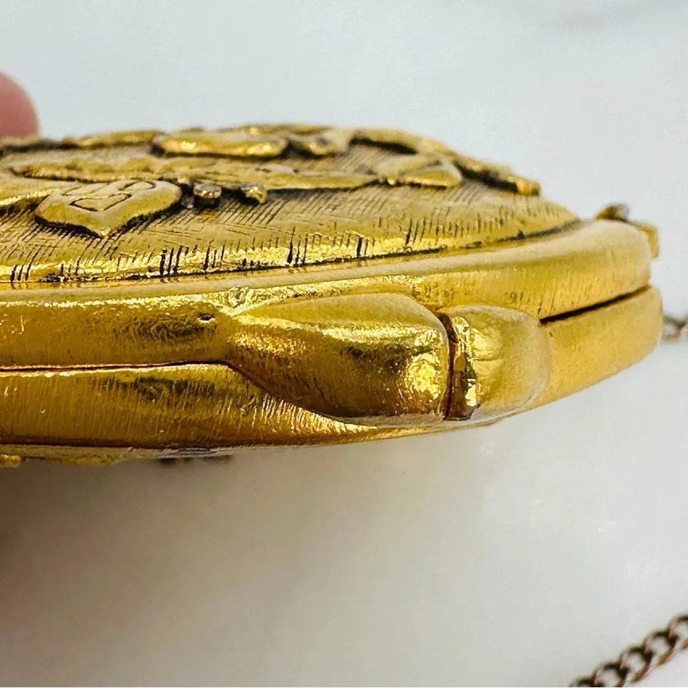Vintage Corday Perfume Purse Necklace Butterfly Gold Tone Signed 24” Chain